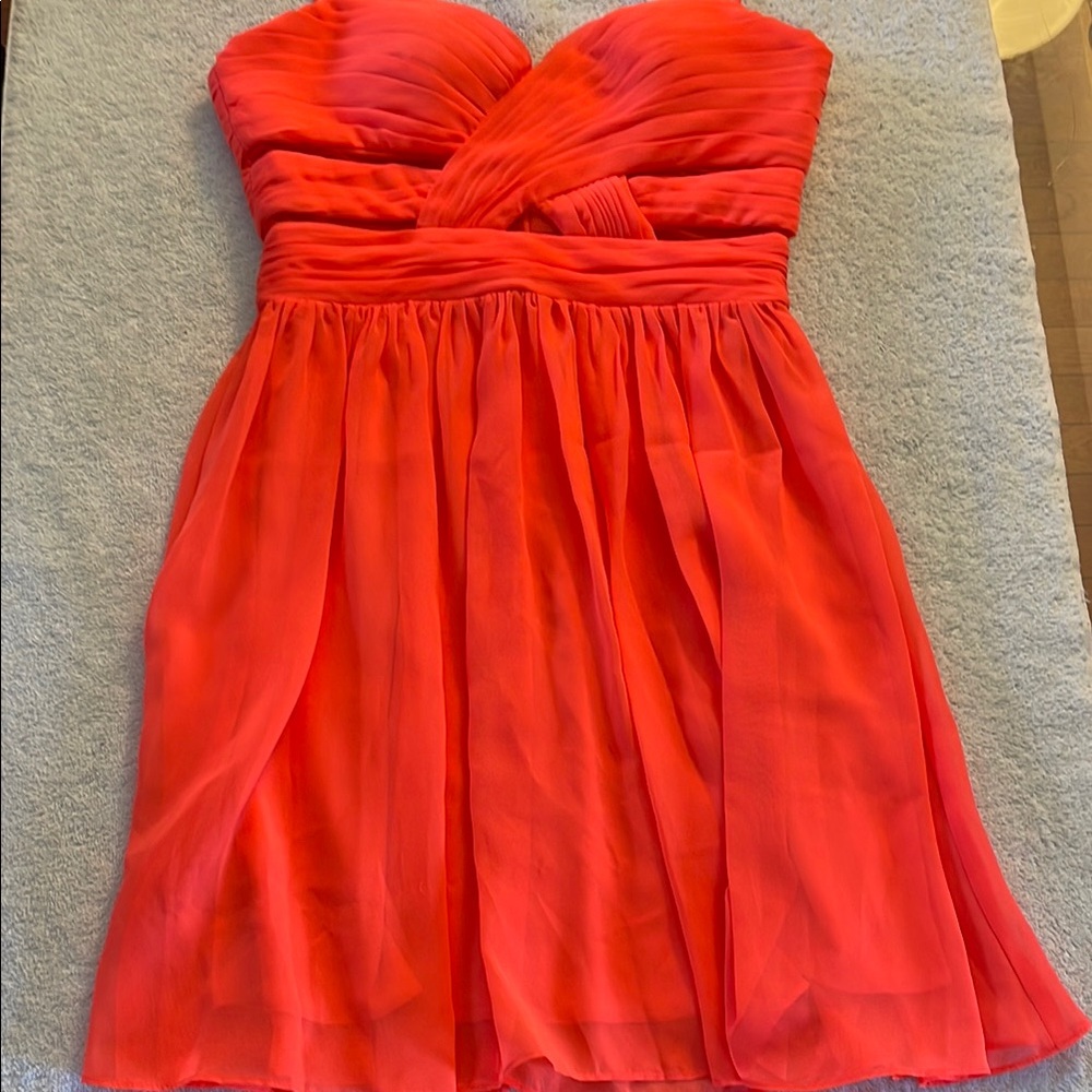 Hailey Logan Orange Ruched Strapless Babydoll Dress